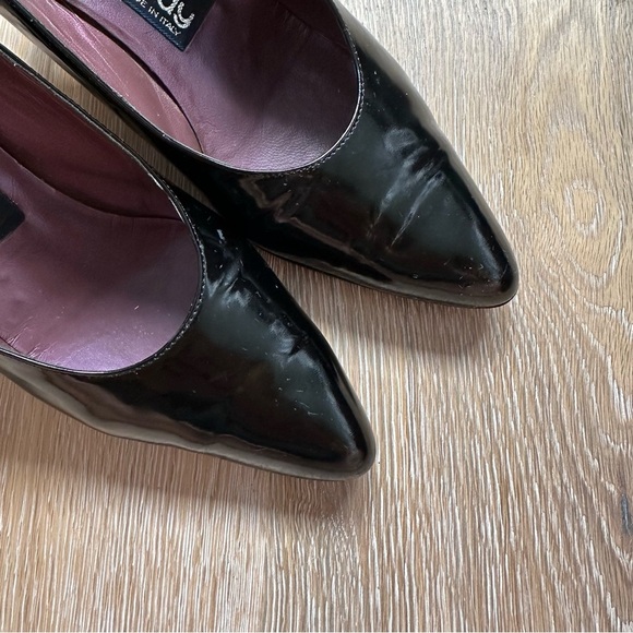 Vintage Faire Lady Black Patent Leather Pumps Aztec Cross Stitch Shoes Size 37 - Picture 3 of 16